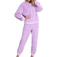 thumbnail image 1 of Defitshape Women's Sherpa Fleece Pajama Set Plain 2 Piece Hoodie Joggers Sweat Outfit Soft Sweatsuit Cozy Long Sleeve Shirt Pants Set Fall Spring Pjs Loungewear Lounge Set Purple Large, 1 of 5