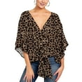 thumbnail image 1 of Defitshape Women's Short Sleeve Blouse Split Oversized Loose Fit Fashion Summer Fall Top Peasant V Neck Lightweight Chiffon Shirt Soft Floral Boho Shirt Khaki 4-6, 1 of 5