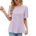 thumbnail image 1 of Defitshape Women's Short Sleeve Bouse Fall Shirt Fashion Chiffon Summer Lightweight Top Elegant Loose Thin T Shirt Light Purple Small, 1 of 4