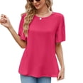 thumbnail image 1 of Defitshape Women's Short Sleeve Bouse Fall Shirt Fashion Chiffon Summer Lightweight Top Elegant Loose Thin T Shirt Rose X-Large, 1 of 4