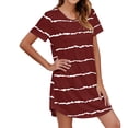 thumbnail image 1 of Defitshape Women's Short Sleeve Cotton Nightgown Sleepwear Cute Loungewear Sleep Shirt Short Nightshirt Nightwear Summer Nighties Polyester Lounge Dress Striped Fitted Red Large, 1 of 3