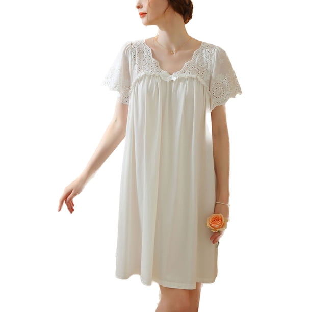 Defitshape Women's Short Sleeve Cotton Nightgown Summer Sleepwear