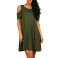thumbnail image 1 of Defitshape Women's Short Sleeve Dress Billowy Baby Doll Dress A Line Casual Crew Neck Comfy Cool Cold Shoulder Sleeve Babydoll Green XX-Large, 1 of 4