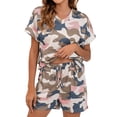 thumbnail image 1 of Defitshape Women's Short Sleeve Pajama Set 2 Piece Camo Sleepwear Summer Lounge Pj Sets Print Nightwear Camouflage with Pocket 2Pcs Drawstring Elastic Band Pink X-Large, 1 of 2