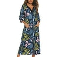 thumbnail image 1 of Defitshape Women's Short Sleeve Robe Boho Hippie Summer Full Zipper House Coat Knee Length V Neck Bathrobe Comfy Soft Stretchy Midi Zip Up Duster Robe w/ Pockets Blue 4-6, 1 of 4