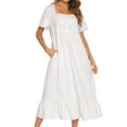thumbnail image 1 of Defitshape Women's Short Sleeve Sleep Dress Plain Vintage Lace Frill Calf Length Cotton Victorian Nightgown Square Neck Billowy Old Fashioned Summer Soft Sleepwear Nighty White X-Large, 1 of 4
