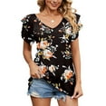 thumbnail image 1 of Defitshape Women's Short Sleeve T Shirt Cotton Top Ruffle Short Fashion Fall Summer Beach Thin Soft Cool Lightweight Shirt Black Small, 1 of 1