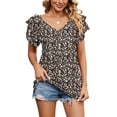 thumbnail image 1 of Defitshape Women's Short Sleeve T Shirt Cotton Top Ruffle Short Fashion Fall Summer Beach Thin Soft Cool Lightweight Shirt Patterned2 Medium, 1 of 1