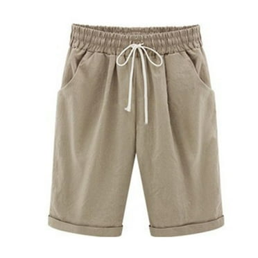 Defitshape Women's Shorts Cotton Casual Shorts Drawstring Summer Mid Rise Fashion Shorts Khaki 8