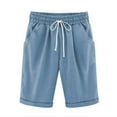 thumbnail image 1 of Defitshape Women's Shorts Cotton Casual Shorts Drawstring Summer Mid Rise Fashion Shorts Light Blue 16, 1 of 1