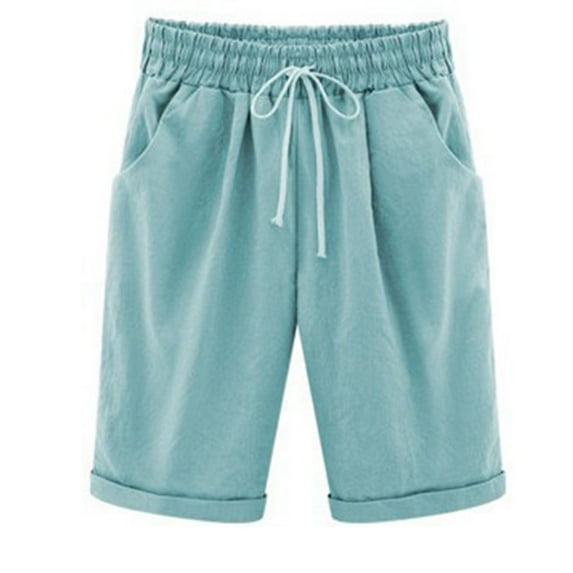 Defitshape Women's Shorts Cotton Casual Shorts Drawstring Summer Mid Rise Fashion Shorts Sky Blue 14