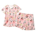 thumbnail image 1 of Defitshape Women's Shorts Pajama Set Short Sleeve Shirt 2 Piece Pj Sleepwear Cotton Blend Soft V Neck Printed Loungewear Elastic Waist Cute Drawstring Patterned3 Small, 1 of 5