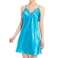 thumbnail image 1 of Defitshape Women's Silk Nightgown Summer Lace Short Pajama Dresses Satin Sleep Dress V Neck Spaghetti Strap Chemises Backless Sleepwear Sleeveless Nightie Sexy Lingerie Peacock Blue X-Large, 1 of 5