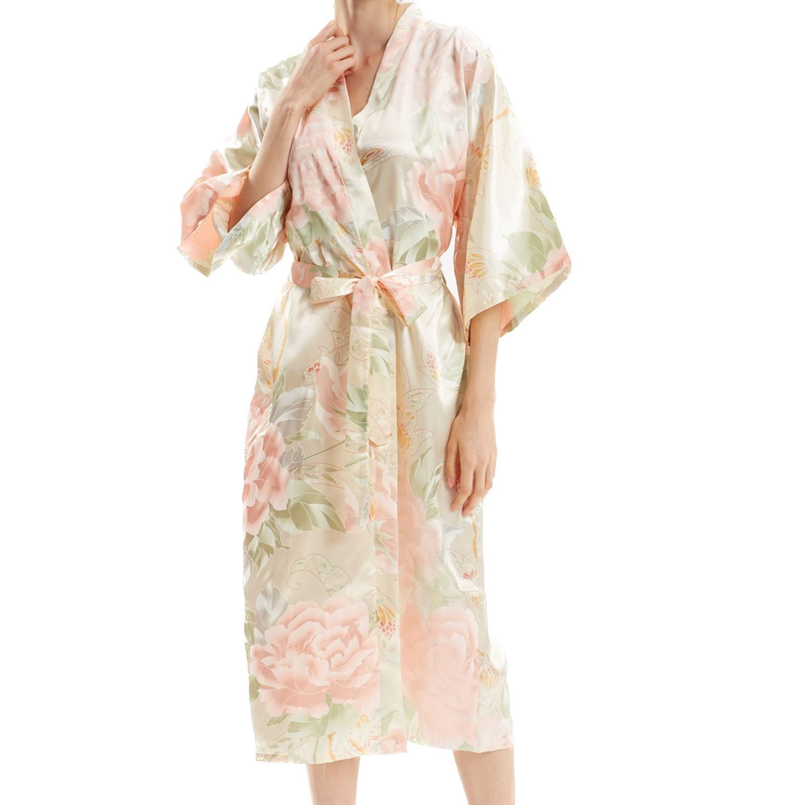 Defitshape Women's Silk Robe Satin Kimono Robe Spa Long Robe Bride ...
