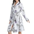 thumbnail image 1 of Defitshape Women's Silk Robe Zebra Printed Shawl Collar Knee Length Sleeve Midi Satin Long Bathrobe Lightweight Soft Sleepwear White Medium, 1 of 1