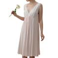 thumbnail image 1 of Defitshape Women's Sleeveless Victorian Nightgown Summer Soft Lace Pj Vintage Princess Cotton Nighty Elastic High Waist Scalloped Deep V Neck Pleated Midi Pajama Dress Sleepwear Pink Large, 1 of 4