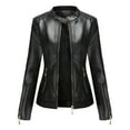 thumbnail image 1 of Defitshape Women's Slim Fit Moto Jacket Faux Leather Warm Spring Zip Up Vintage Motorcycle Jacket Black Medium, 1 of 4