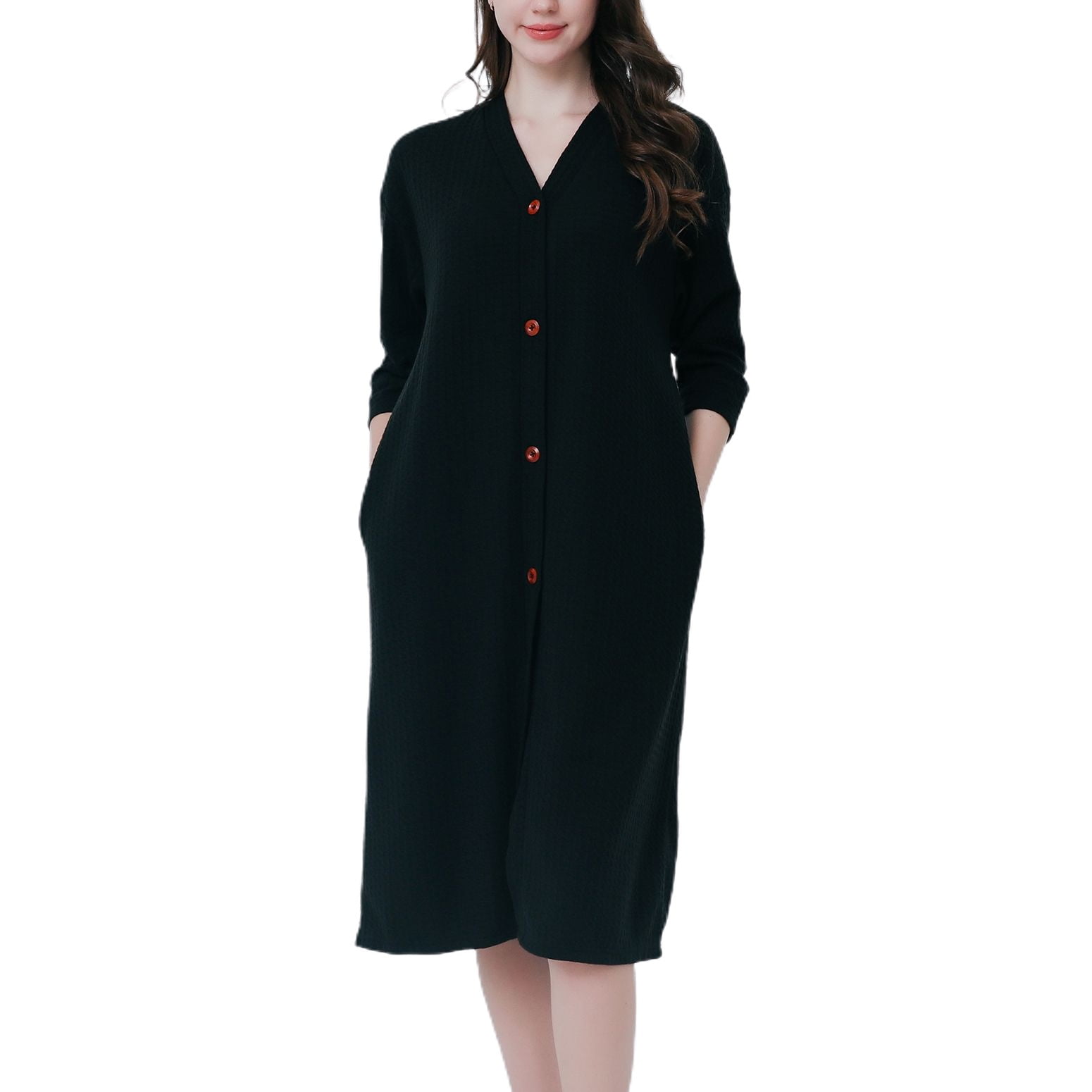 Defitshape Women's Soft House Coat Button Up Robe Housedress Button 3/4 ...