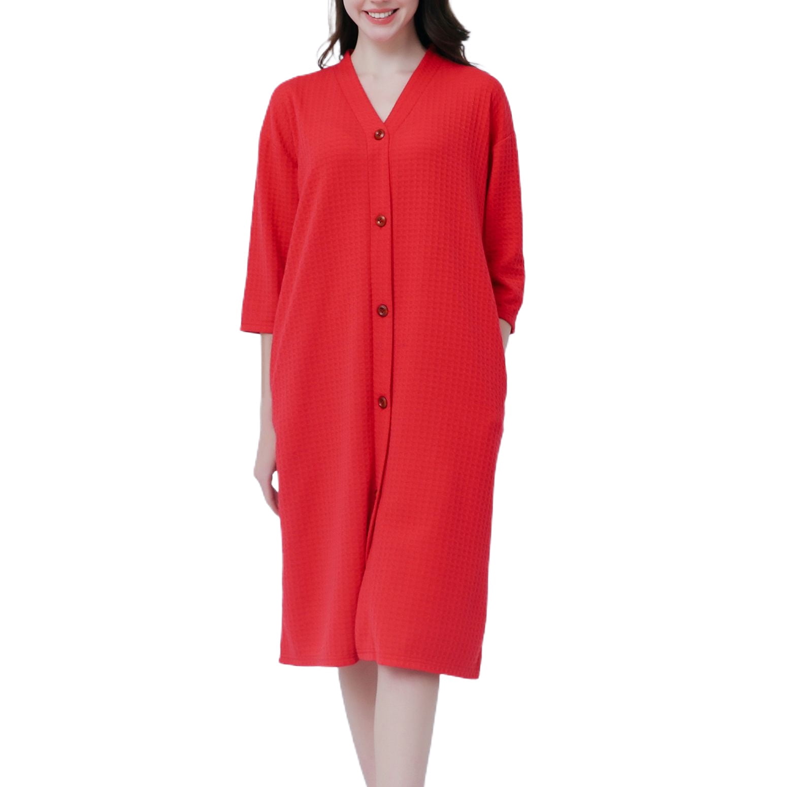 Defitshape Women's Soft House Coat Button Up Robe Housedress Button 3/4 ...