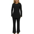 thumbnail image 1 of Defitshape Women's Soft Pajama Set Long Sleeve 2 Piece Comfy Pant Pj Long Casual Warm Western Fitted Stretchy Winter Pj Set Black Large, 1 of 1
