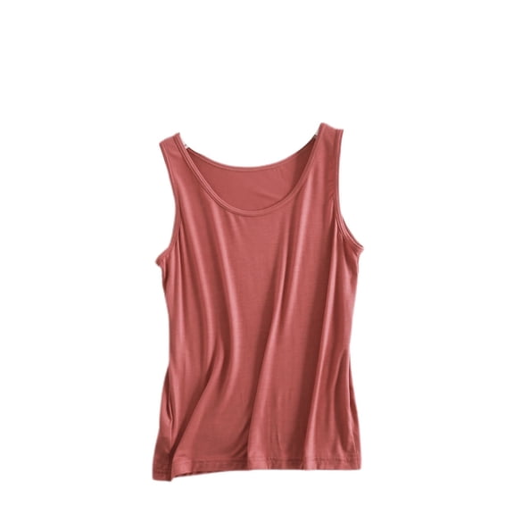 Defitshape Women's Soft Pajama Tank Top Sleeveless T-Shirt Short Basic Comfy Yoga Spring Thin Lightweight Scoop Neck Cami Vermillion Large