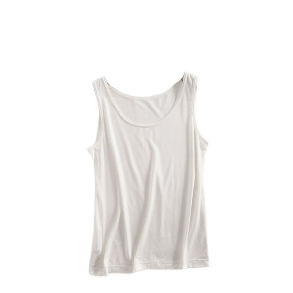 Defitshape Women's Soft Pajama Tank Top Sleeveless T-Shirt Short Basic Comfy Yoga Spring Thin Lightweight Scoop Neck Cami White Large