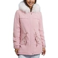 thumbnail image 1 of Defitshape Women's Soft Quilted Parkas Jacket Long Sleeve Long Winter Coat Outerwear Split Zip Faux Fur Hood High Low Drawstring Pink 4X-Large, 1 of 4