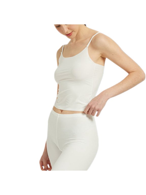 Women's Soft Short Cami Shirt Summer Scoop Neck Tank Top Spaghetti Strap Crop Camisole Backless Undergarment White X-Large