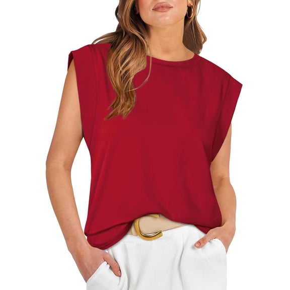 Defitshape Women's Soft Tank Top Casual Blouse Summer Sleeveless Shirt Crew Neck Spring Short Sleeve Fall Cap Sleeve Blouse Burgundy X-Large