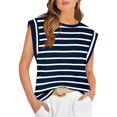 thumbnail image 1 of Defitshape Women's Soft Tank Top Casual Blouse Summer Sleeveless Shirt Crew Neck Spring Short Sleeve Fall Cap Sleeve Blouse Navy Striped Small, 1 of 5