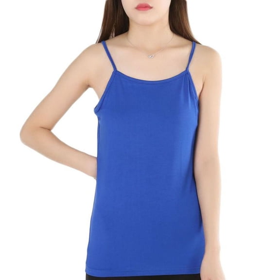 Defitshape Women's Soft Tank Top Cotton Pajama Shirt Cami Summer Spring Comfy Sleeveless Spandex Home Fitted Fall Sleepwear Royal Blue Large