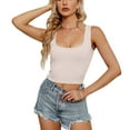 thumbnail image 1 of Defitshape Women's Soft Tank Top T Shirt Crop Top Ribbed Sleeveless Fitted Summer Travel Square Neck Sexy Fall Apricot Large, 1 of 4