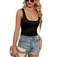 thumbnail image 1 of Defitshape Women's Soft Tank Top T Shirt Crop Top Ribbed Sleeveless Fitted Summer Travel Square Neck Sexy Fall Black Medium, 1 of 4