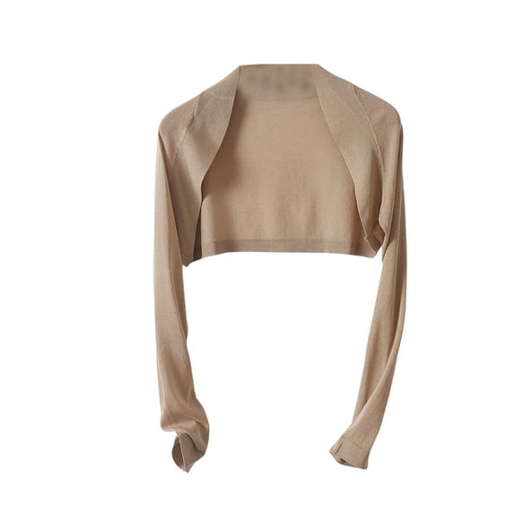 Defitshape Women's Soft Top Summer Bolero Open Front Home Long Sleeve Spandex Light Date Night Fall Short Shrug Umber Small