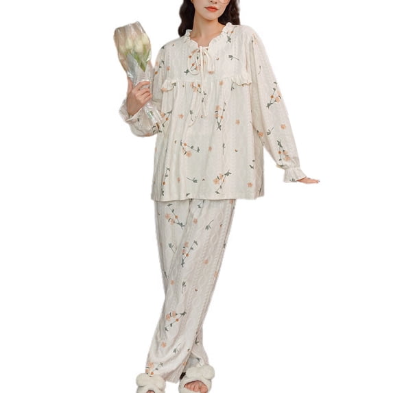 Defitshape Women's Summer Comfy Winter Princess Cotton Cute Pajama Set Soft Pjs Fall Lounge Postpartum Sleepwear Style20 Small