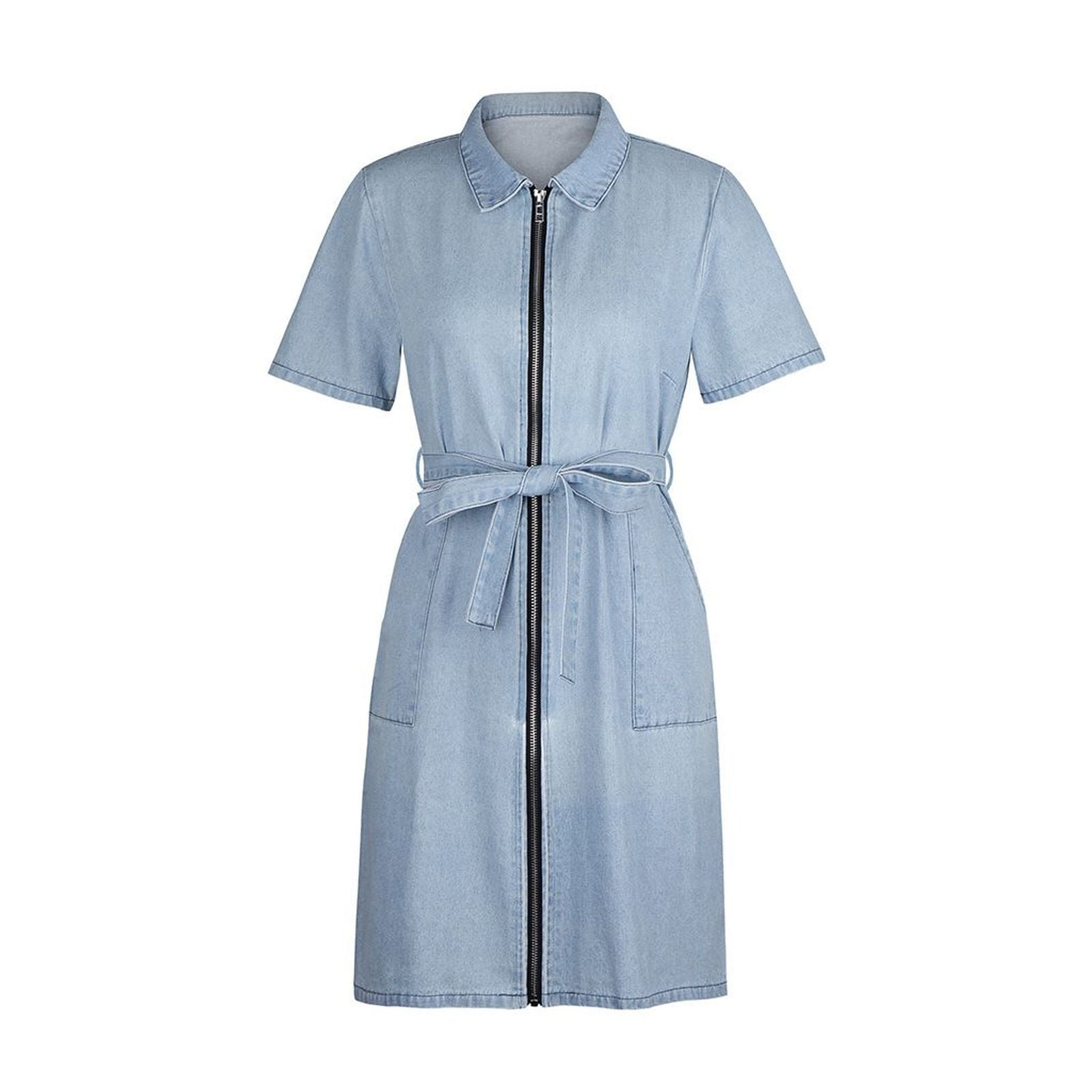 denim dress for dinner Defitshape Women's Summer Denim Dress Short Sleeve Dresses Holiday Dinner Fall Casual Fashion Comfy Belted Jean Dress Light Blue Medium