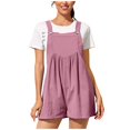 thumbnail image 1 of Defitshape Women's Summer Jumper Cotton Romper Cute Comfy Casual High Waist Soft Pocket Button Loose Playsuit Style13 14, 1 of 4