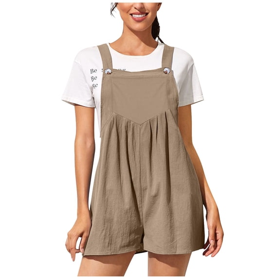Defitshape Women's Summer Jumper Cotton Romper Cute Comfy Casual High Waist Soft Pocket Button Loose Playsuit Style15 12