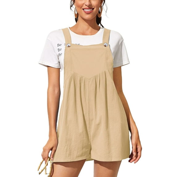 Defitshape Women's Summer Jumper Cotton Romper Cute Comfy Casual High Waist Soft Pocket Button Loose Playsuit Style9 6