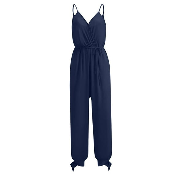 Defitshape Women's Summer Jumpsuit Side Split Pant Jumper Sexy Jumpsuits Long Summer Fall Spaghetti Strap Elegant Chiffon Navy 4