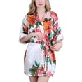 thumbnail image 1 of Defitshape Women's Summer Kimono Robe Short Pjs Satin Bride Soft Floral Printed V Neck Silky Bathrobe White Large, 1 of 4