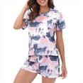 thumbnail image 1 of Defitshape Women's Summer Pajama Set Tie Dye 2 Piece Comfy Sleepwear Loose Soft Lounge Set Lightweight Holiday Sleeping Pj Set Short Sleeve Shorts Pjs Navy Large, 1 of 5