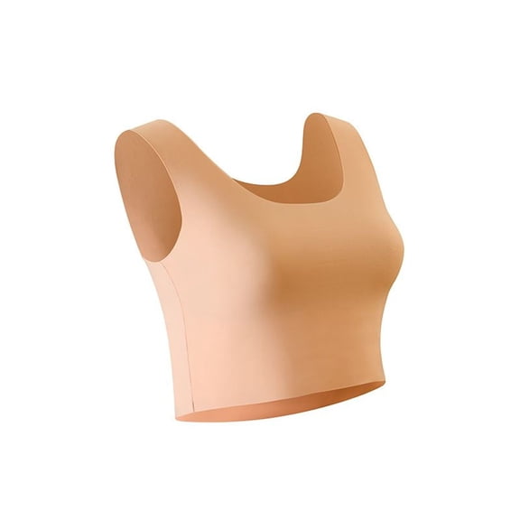 Defitshape Women's Tank Top Seamless Crop Top Soft Stretch Basic Fall Sleeveless Short Boat Neck Cropped Shirt Underwear Apricot Small
