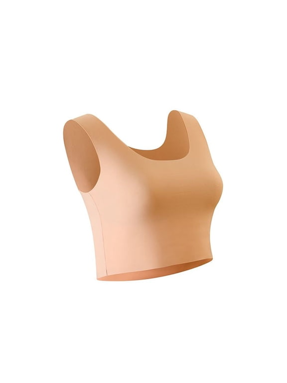 Women's Tank Top Seamless Crop Top Soft Stretch Basic Fall Sleeveless Short Boat Neck Cropped Shirt Underwear Apricot Small