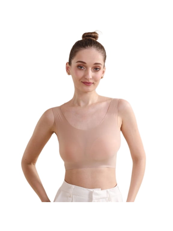 Women's Tank Top Seamless Crop Top Soft Stretch Basic Fall Sleeveless Short Boat Neck Cropped Shirt Underwear Nude Medium