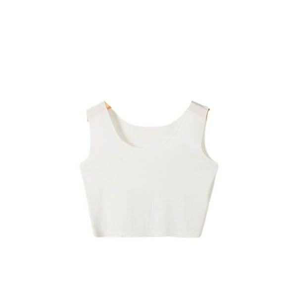 Defitshape Women's Tank Top Seamless Crop Top Soft Stretch Basic Fall Sleeveless Short Boat Neck Cropped Shirt Underwear White Large