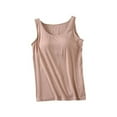 thumbnail image 1 of Defitshape Women's Tank Tops Built-in Bra Cami Cool Nightwear Crew Neck Vest Basic Comfy Home Fall Soft Thin Summer Pajama Top Khaki Medium, 1 of 1