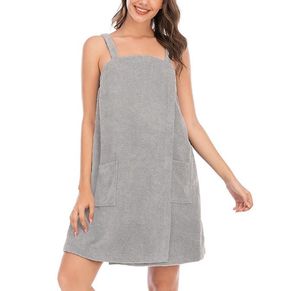 Defitshape Women's Terry Cloth Towel Wrap Bath Spa Soft Tank After Shower Dress Cozy Absorbent Bath Robe Sleeveless Shower Wrap Grey 6