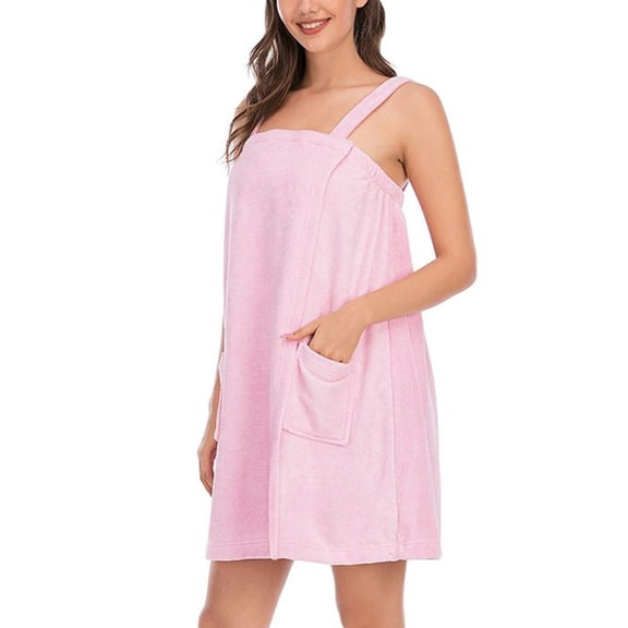 Defitshape Women's Terry Cloth Towel Wrap Bath Spa Soft Tank After Shower Dress Cozy Absorbent Bath Robe Sleeveless Shower Wrap Pink 8