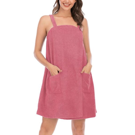Defitshape Women's Terry Cloth Towel Wrap Bath Spa Soft Tank After Shower Dress Cozy Absorbent Bath Robe Sleeveless Shower Wrap Watermelon Red 10-12